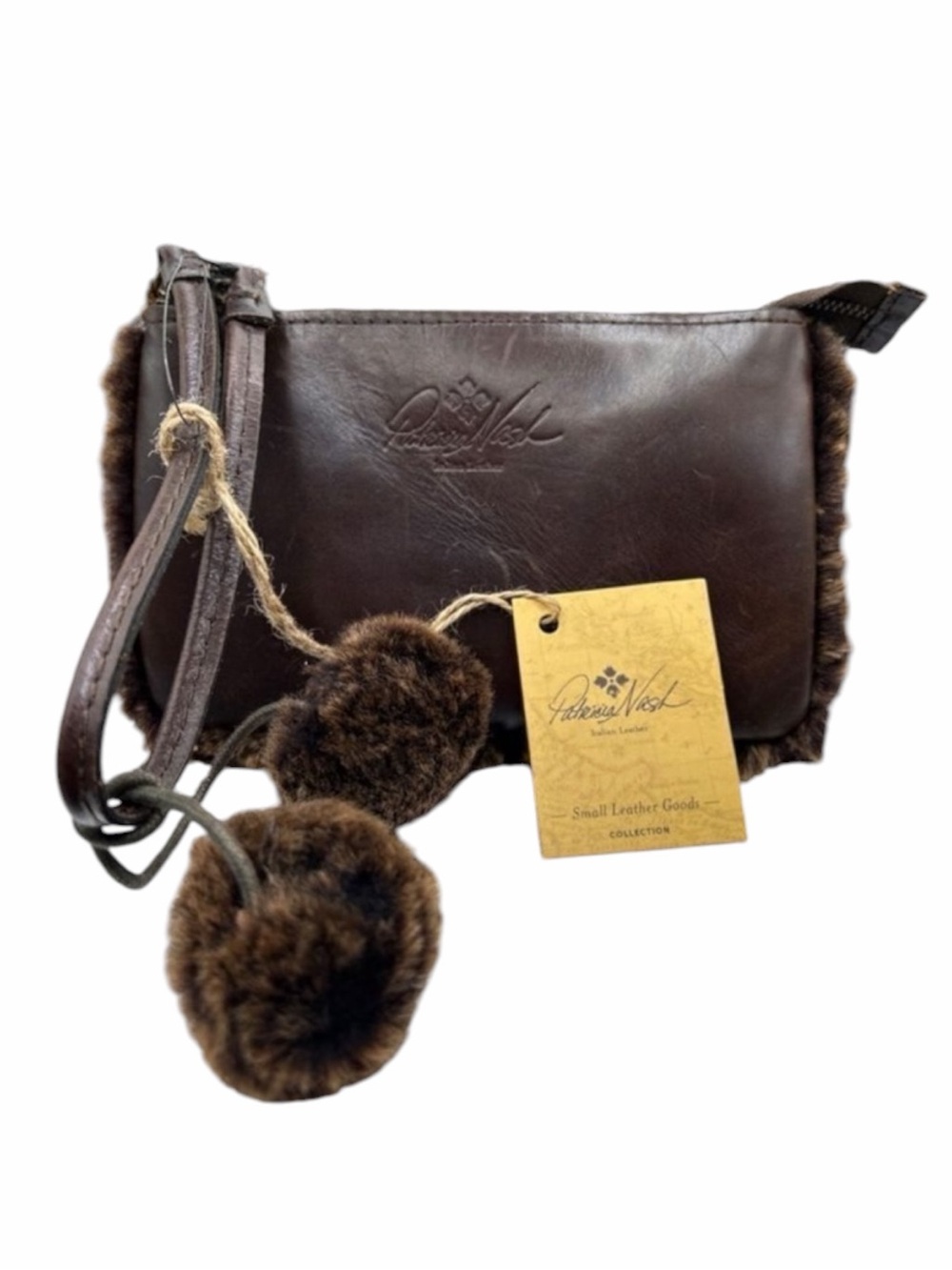 Patricia Nash Chocolate Laser Cut Sherpa Vinovo Genuine Leather Wristlet